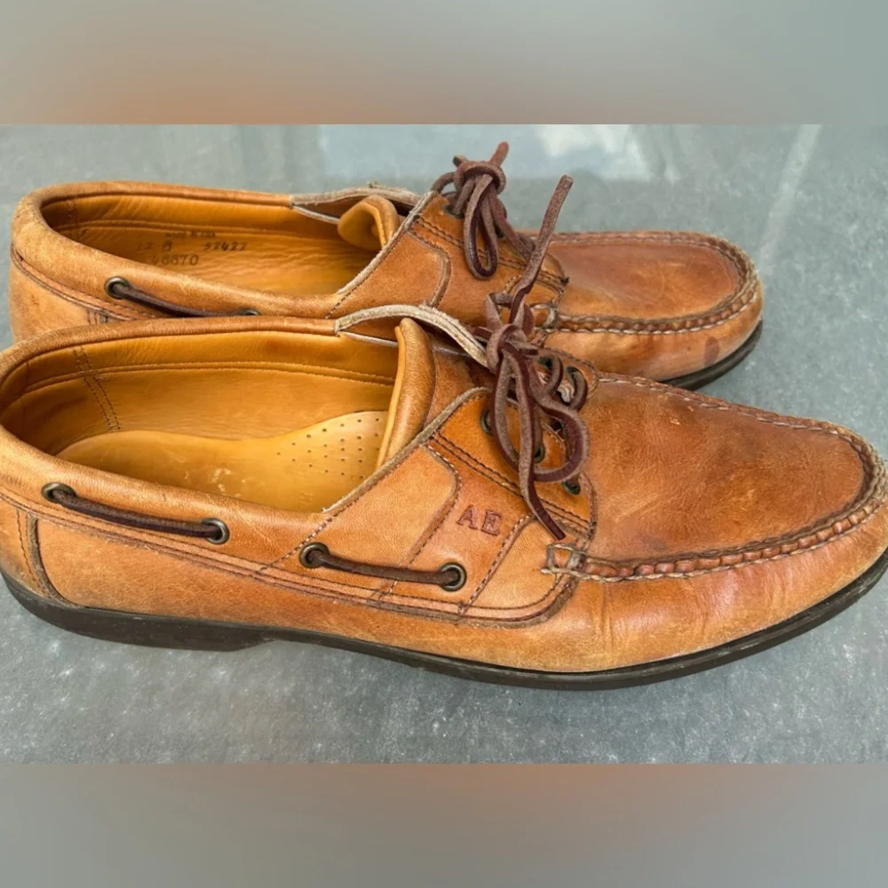 Allen Edmonds Key Largo Deck Boat Shoes Men 12B Brown Leather Vibram Moc Toe USA